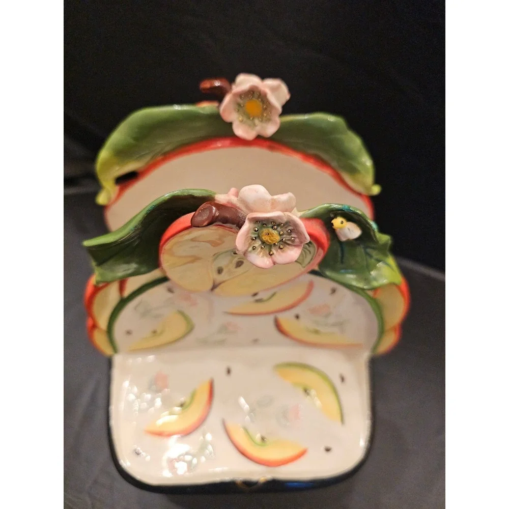 Vintage Blue Sky Ceramic J Mccall‎ Napkin Holder caddy Flowers Ladybug 2004 READ